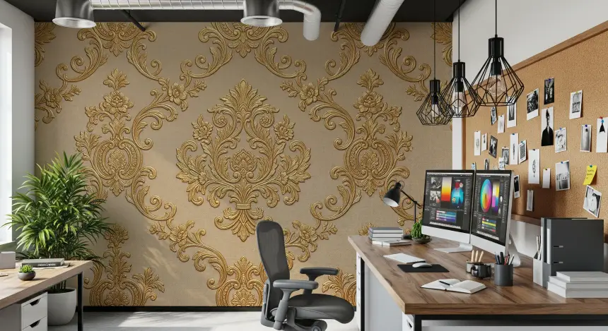 Gilded Floral Elegance Wall Mural