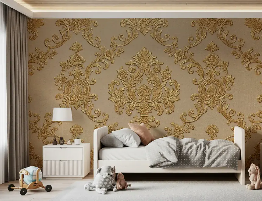 Gilded Floral Elegance Wall Mural