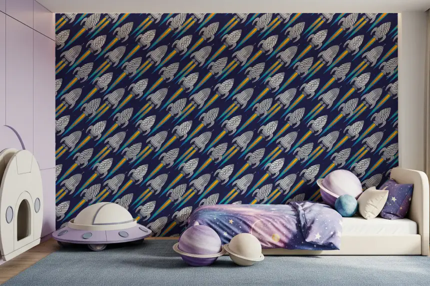 Blast Off! Outerspace Rockets Kids Spaceships Wallpaper