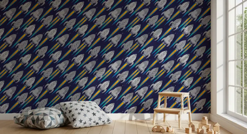 Blast Off! Outerspace Rockets Kids Spaceships Wallpaper