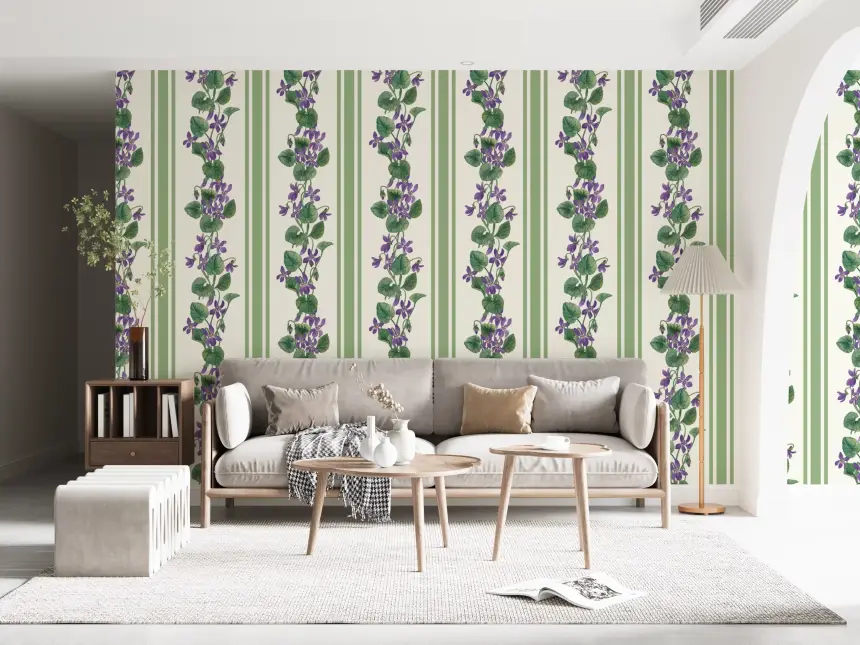 Stripes and Violets/ Green and Violet Wallpaper