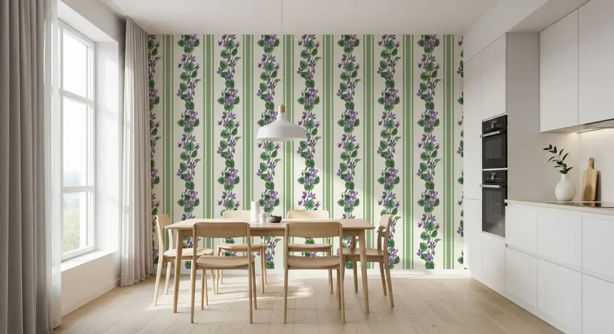 Stripes and Violets/ Green and Violet Wallpaper