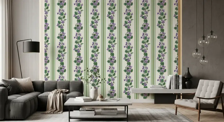 Stripes and Violets/ Green and Violet Wallpaper