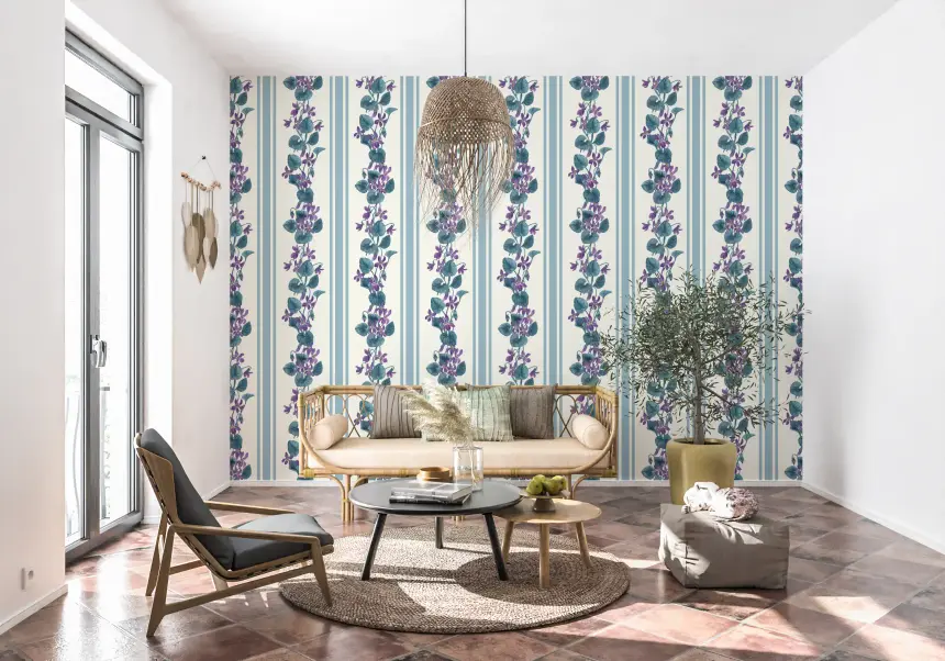 Stripes and Violets/ Blue and Violet Wallpaper
