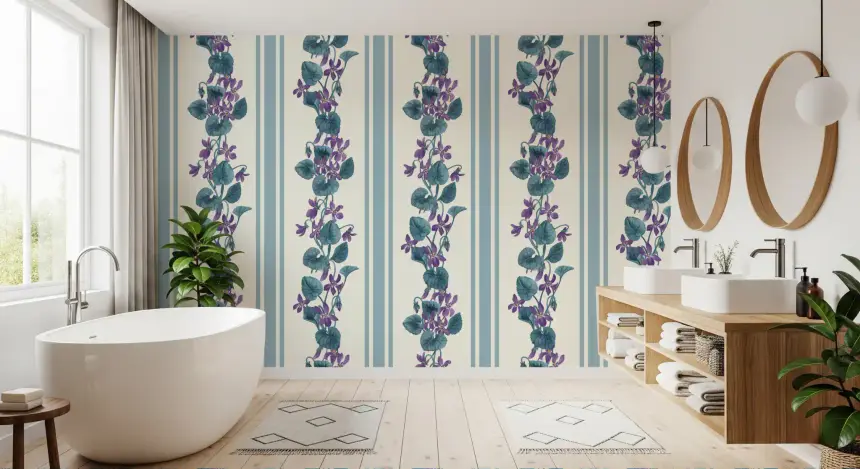 Stripes and Violets/ Blue and Violet Wallpaper