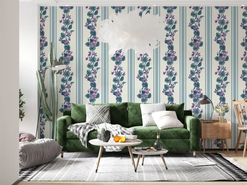 Stripes and Violets/ Blue and Violet Wallpaper