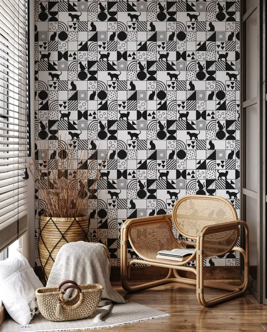Monochrome Cat Maze Wallpaper