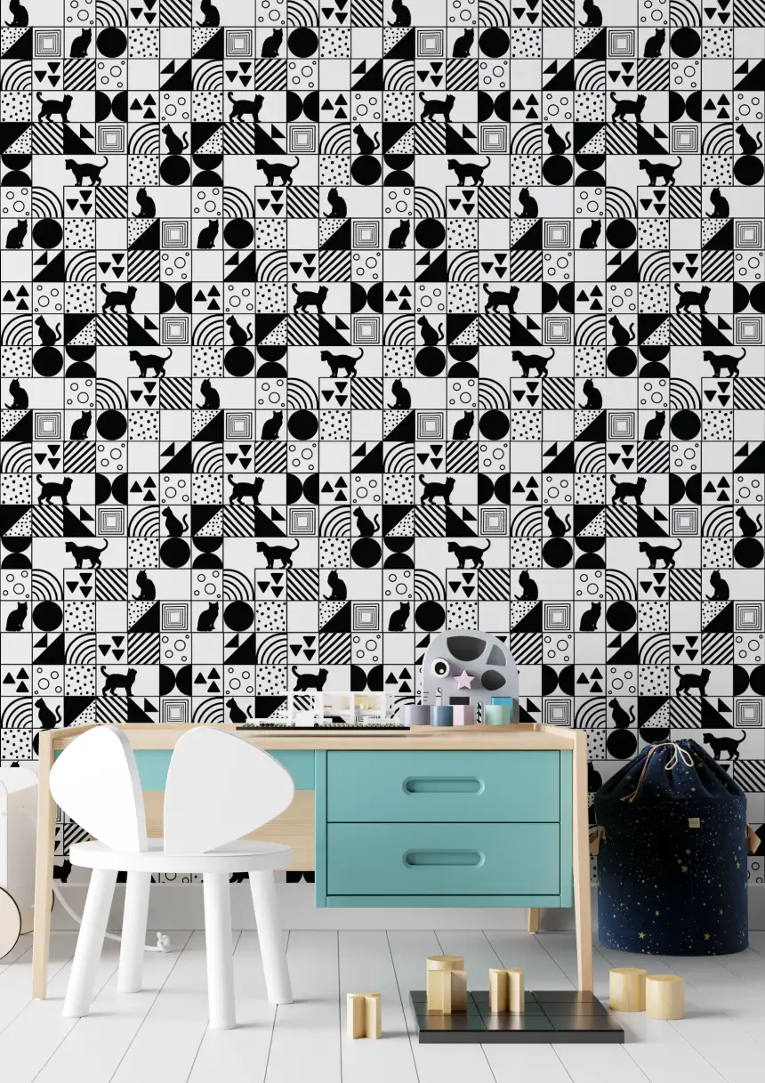 Monochrome Cat Maze Wallpaper