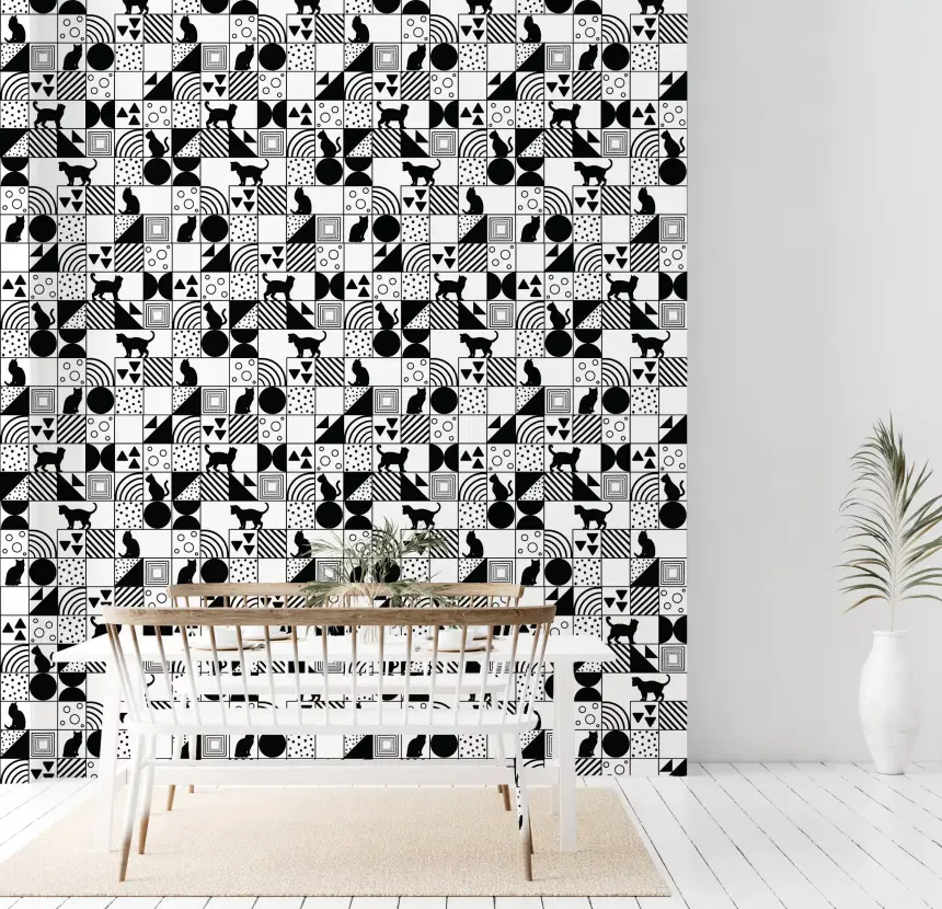 Monochrome Cat Maze Wallpaper