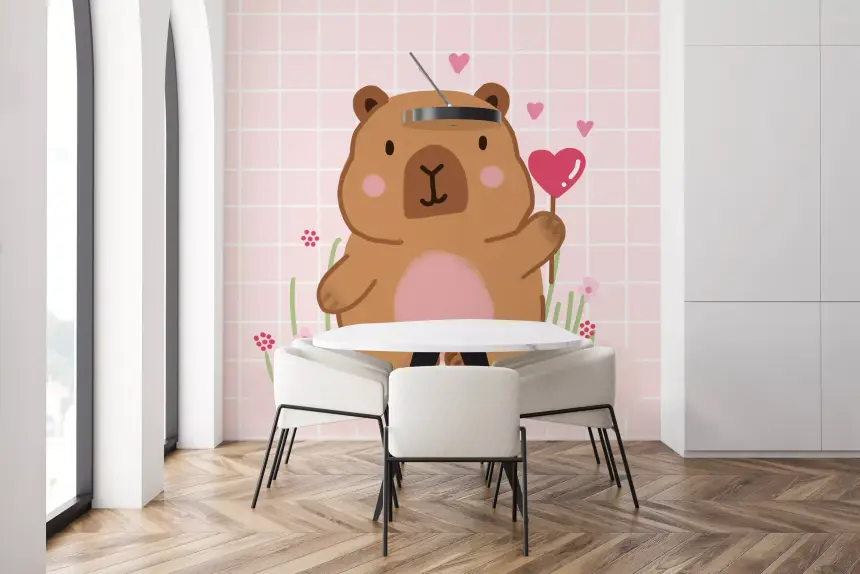 Capybara in Love Wall Mural