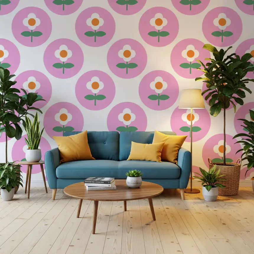 Retro Daisy Circles Wallpaper