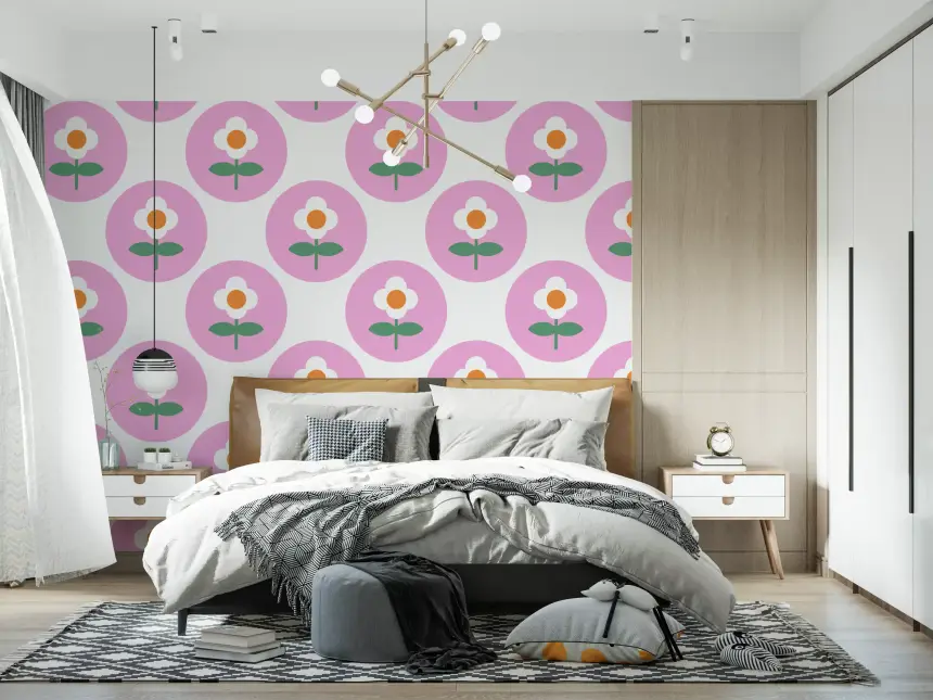 Retro Daisy Circles Wallpaper