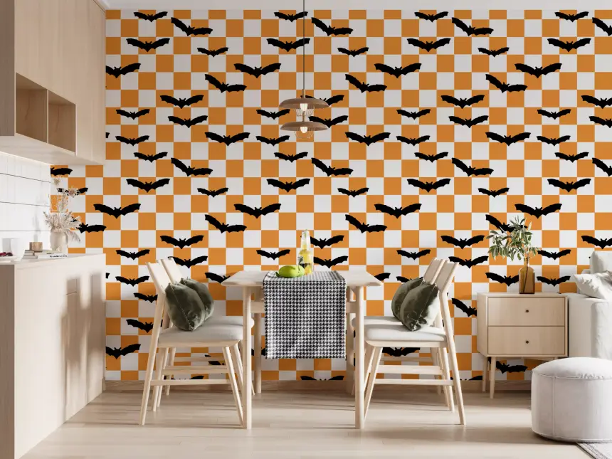Spooky Checkerboard Bats Wallpaper