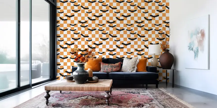Spooky Checkerboard Bats Wallpaper