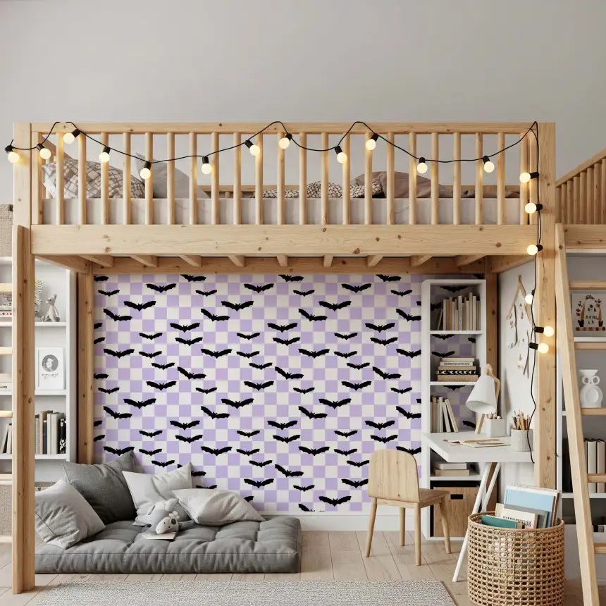 Checkered Bats in Purple Wallpaper
