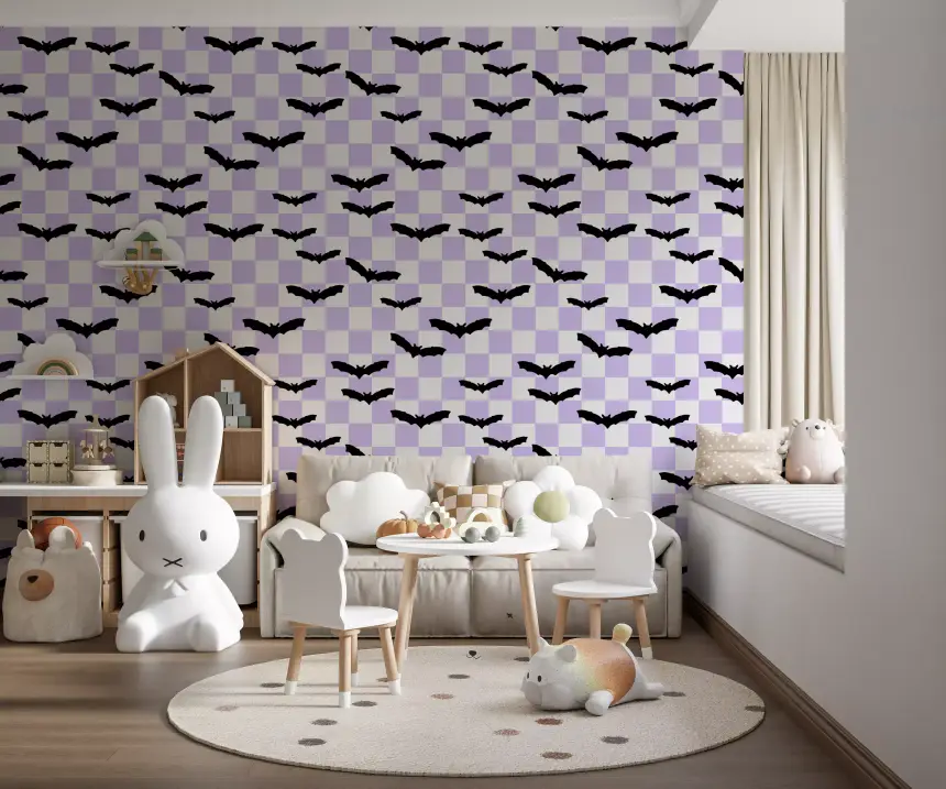 Checkered Bats in Purple Wallpaper