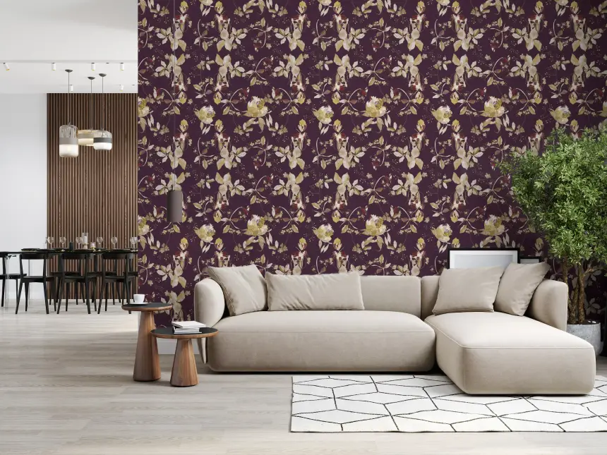Plum Botanical Blossom Wallpaper