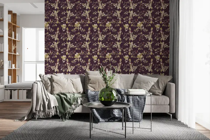 Plum Botanical Blossom Wallpaper