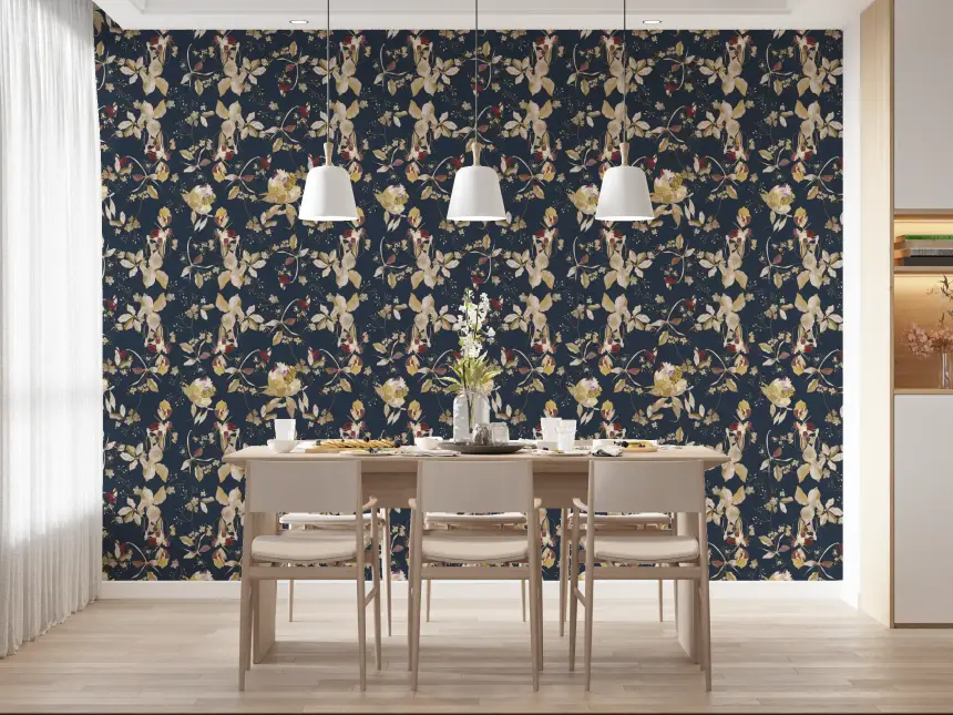 Forest Green Floral Trail Wallpaper
