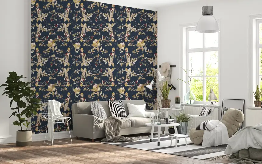Forest Green Floral Trail Wallpaper