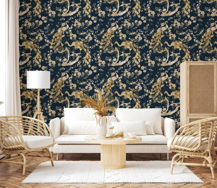 Teal & Gold Peacock Wallpaper