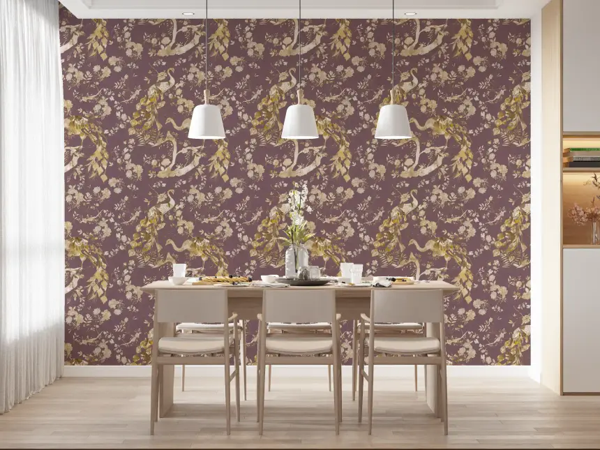 Heritage Plum Bird & Floral Wallpaper