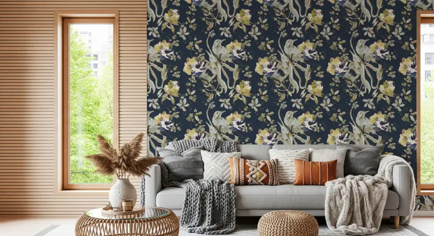 Antique Cream Bird & Blossom Wallpaper