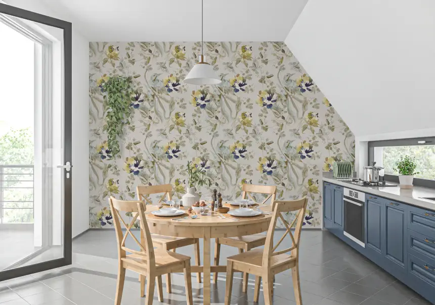Emerald Green Bird & Floral Wallpaper