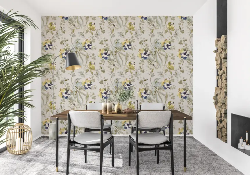 Emerald Green Bird & Floral Wallpaper