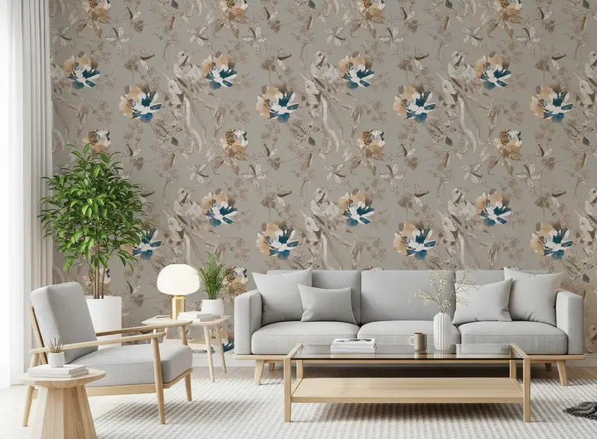 Taupe Vintage Botanical Wallpaper