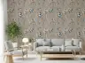 Taupe Botanical Wallpaper with Birds and Flowers 8