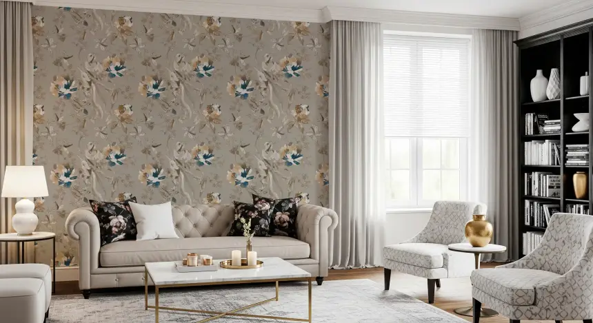 Taupe Vintage Botanical Wallpaper