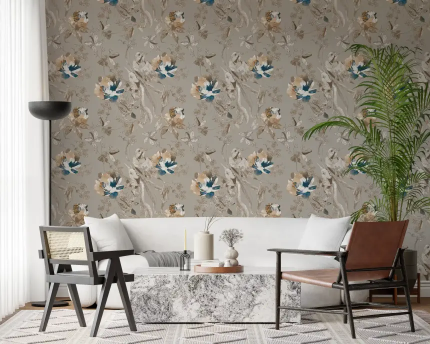 Taupe Vintage Botanical Wallpaper