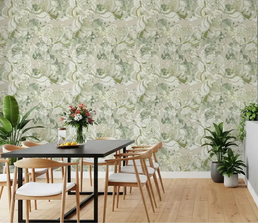 Soft Sage Green Peony Wallpaper