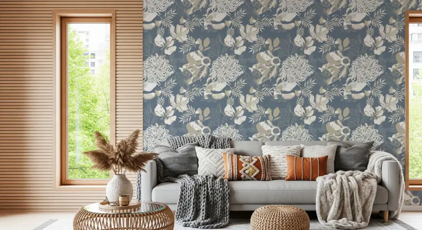 Dusty Blue Floral Wallpaper