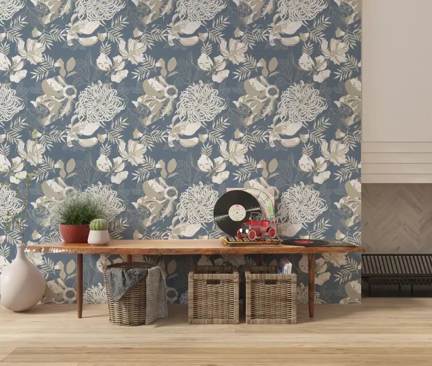 Dusty Blue Floral Wallpaper