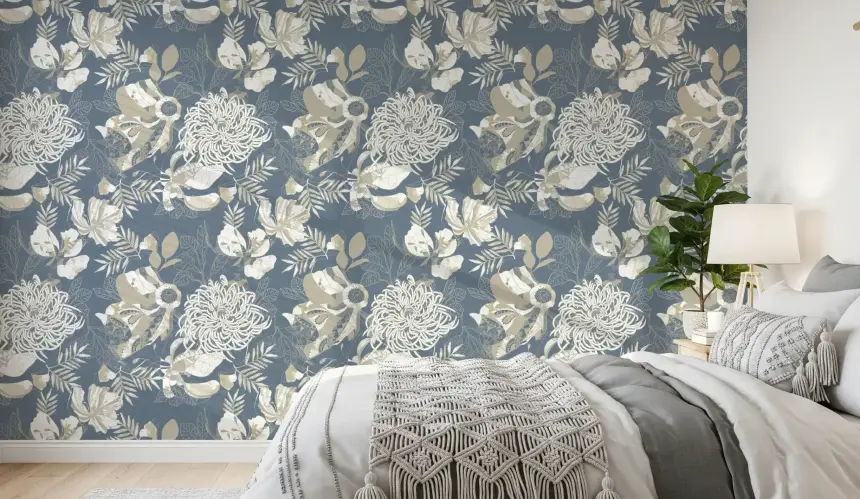 Dusty Blue Floral Wallpaper