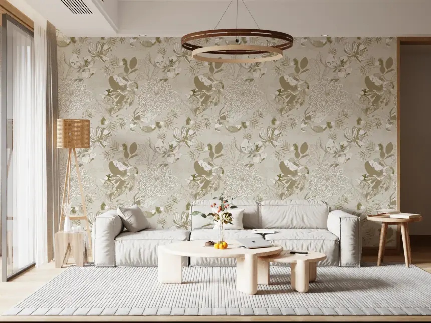 Warm Neutral Chrysanthemum Wallpaper