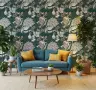 Elegant Forest Green Botanical Floral Wall Mural 7