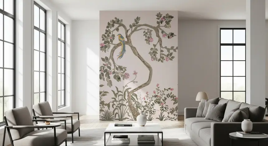 Chinoiserie Garden with Beautiful Birds Wall Mural
