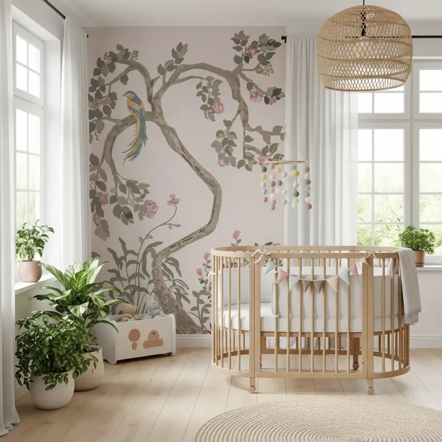 Chinoiserie Garden with Beautiful Birds Wall Mural
