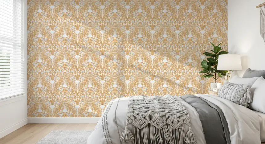 Golden Folk Floral Symmetry Wallpaper