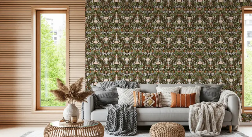 Earthy Botanical Intricate Luxurious Floral Wallpaper
