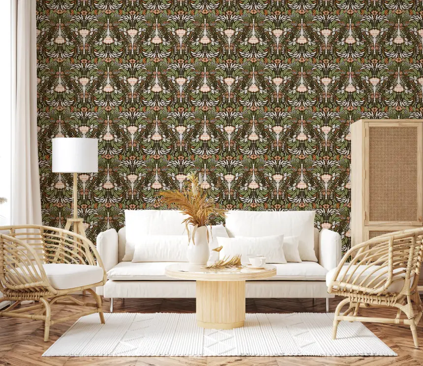 Earthy Botanical Intricate Luxurious Floral Wallpaper