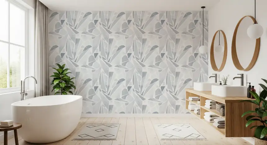 Fragmented Greyscale Mosaic Wallpaper