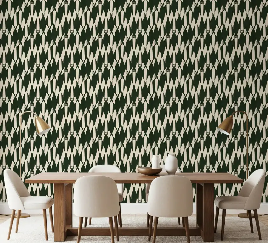 Modern Crest Pattern Green Cream Wallpaper