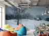 Snowy Birch Tree and Yellow House Winter Mural 7