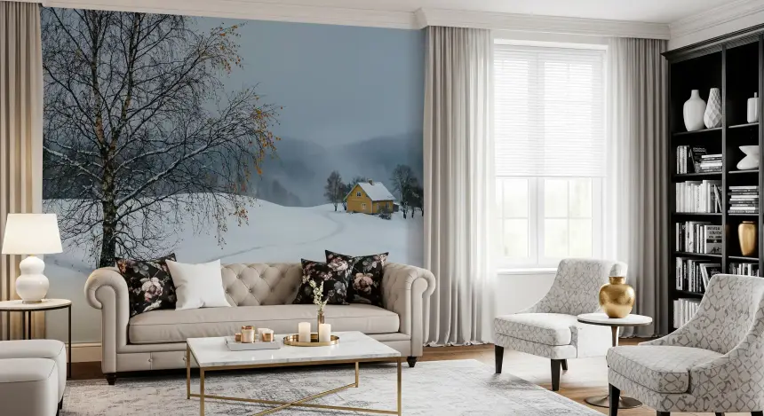 Snowy Path to the Yellow House Wall Mural