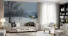 Snowy Birch Tree and Yellow House Winter Mural 8