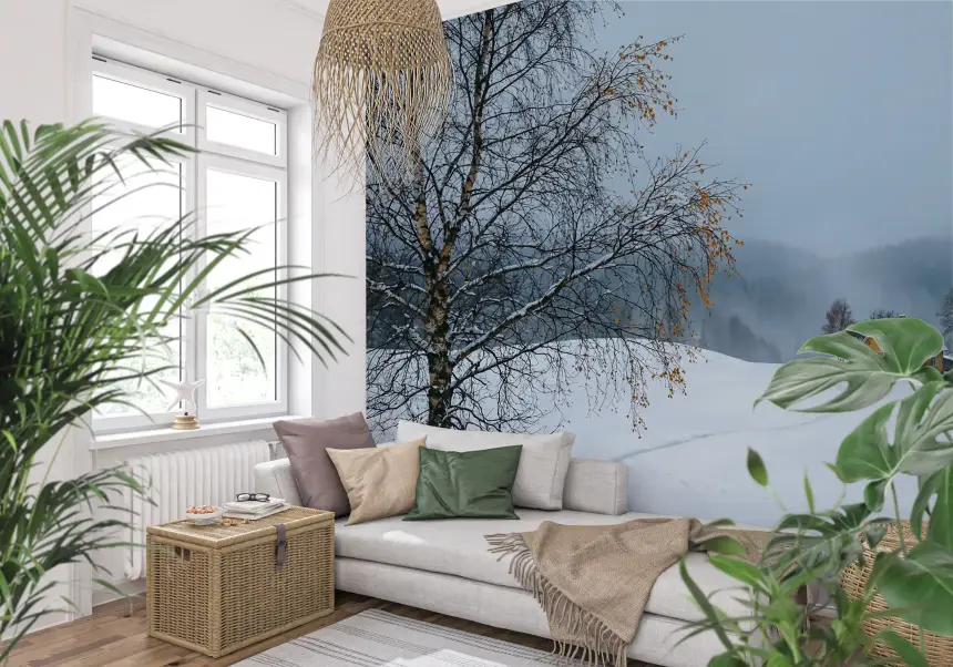 Snowy Path to the Yellow House Wall Mural